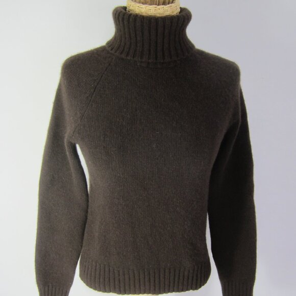 Vtg Ralph Lauren Women S Brown Cashmere Merino Wool Angora  Turtleneck Sweater - Picture 4 of 7